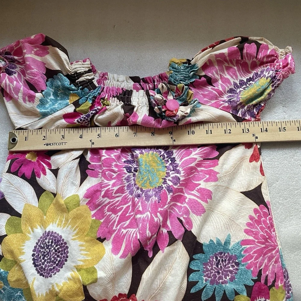 Le Za Me Dress Girls 4T 100% Cotton Pink Yellow Floral Puff Sleeve Ruffle Boho